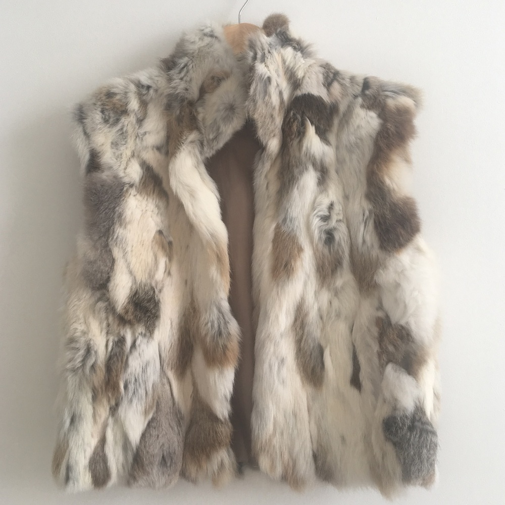 Adrienne Landau Rabbit Fur Standing Collar Vest